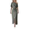 Women's Summer Fashion Color Off Shoulder Split Elegant Slimming Hip Hugging Dress
