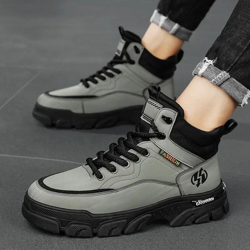 Fashion Motorcycle Boots for Men Winter British Fashion Work Short Boots Fashion Outdoor Mountaineering Sports Casual Shoes