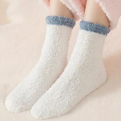 Women Medium Sleeve Comfort and Warmth Winter Socks Floor Socks 1 Pairs White Thickened Coral Fleece Socks Cute Warm Towel Socks