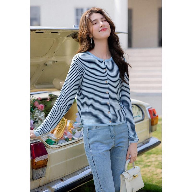 Mocana Women's Urban Casual Long Sleeve Striped Knit Top MKNJD3666