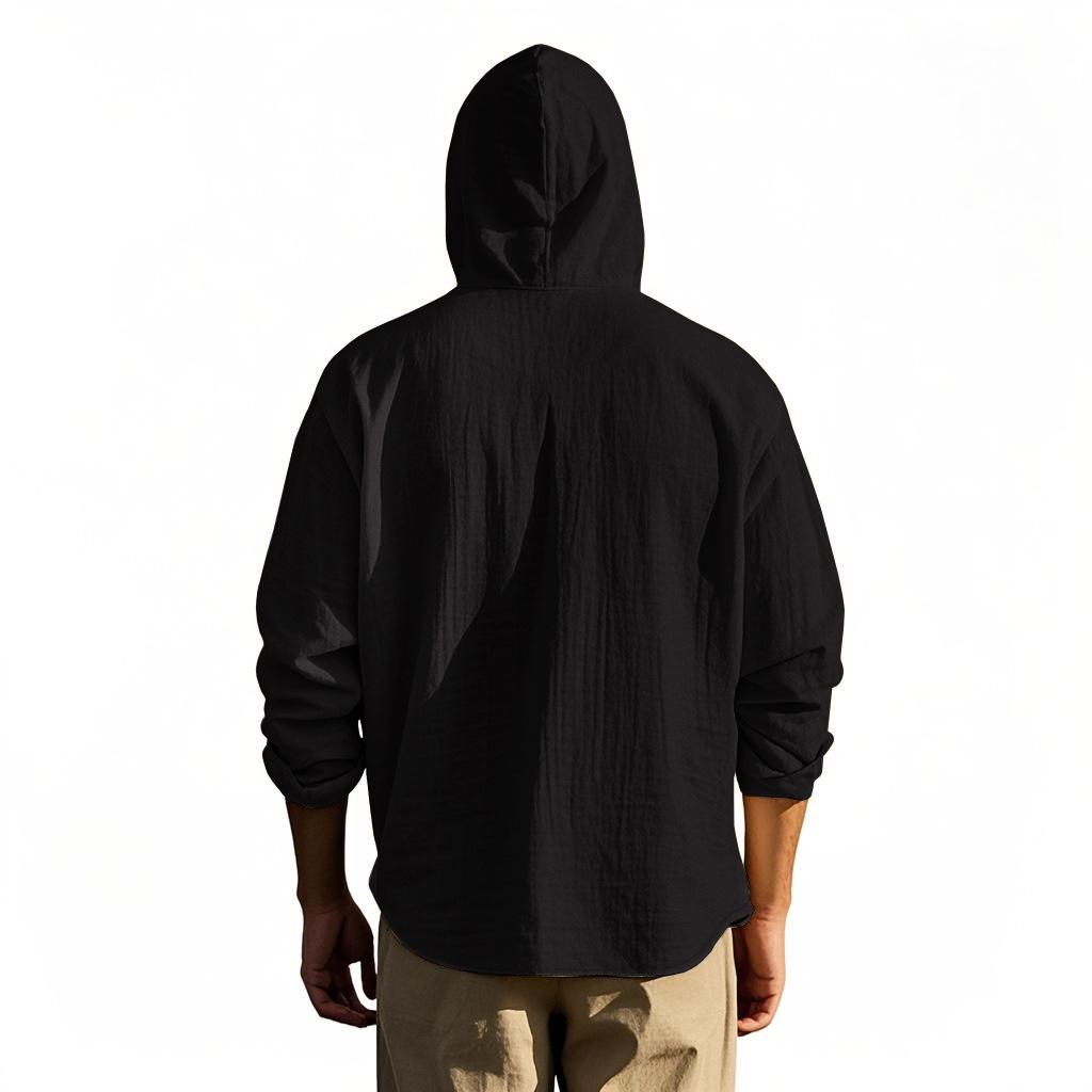 Men's Casual Hooded Long-Sleeve Cotton Linen Shirt - Versatile Fashion Trend