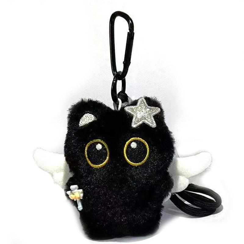 Black Cute Cat Catching Fish Plush Toy Doll Keychain Bag Pendant Charms Car Keyring Accessories For Women Couples Cute Kawaii Gift