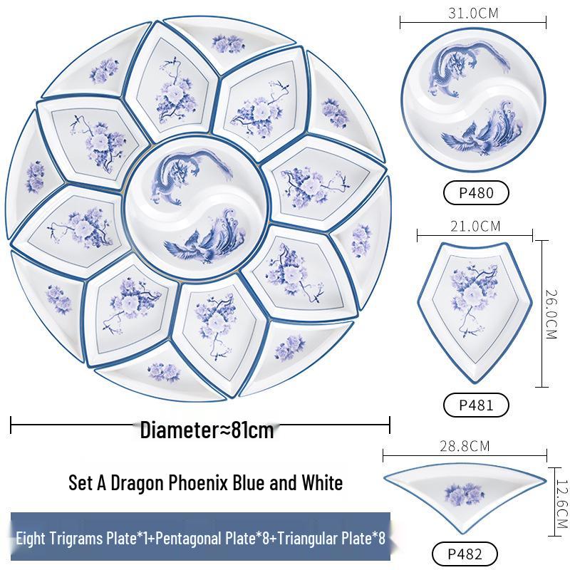 Melamine Platter & Tableware Set: Bowl, Plate, and Dish Set for Hot Pot & New Year's Eve Dinner.