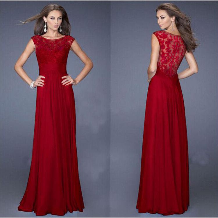 2025 European & American Slim-fit Evening Gown – Light Blue Lace Patchwork Chiffon, Back Zipper, 10 Colors Available