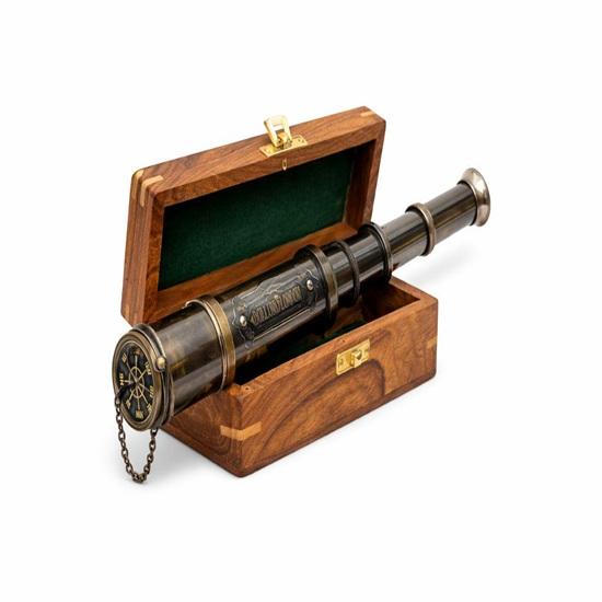 Handmade Brass Telescope Spyglass Steampunk Pirate Scope with Wooden Box
