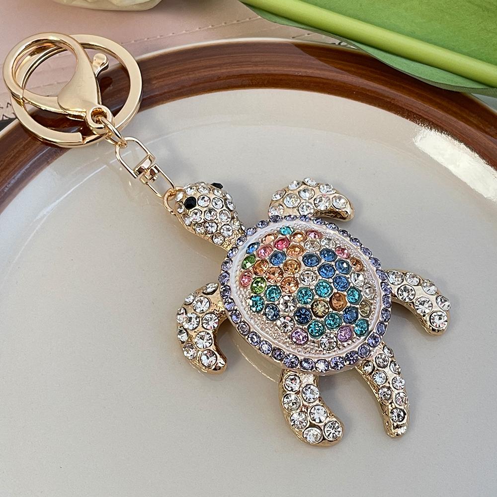 Large Marine Animal Turtle Key Ring Women's Luxury Rhinestone Crystal Tortoise Keychain Handbag Pendant Souvenir Birthday Gift