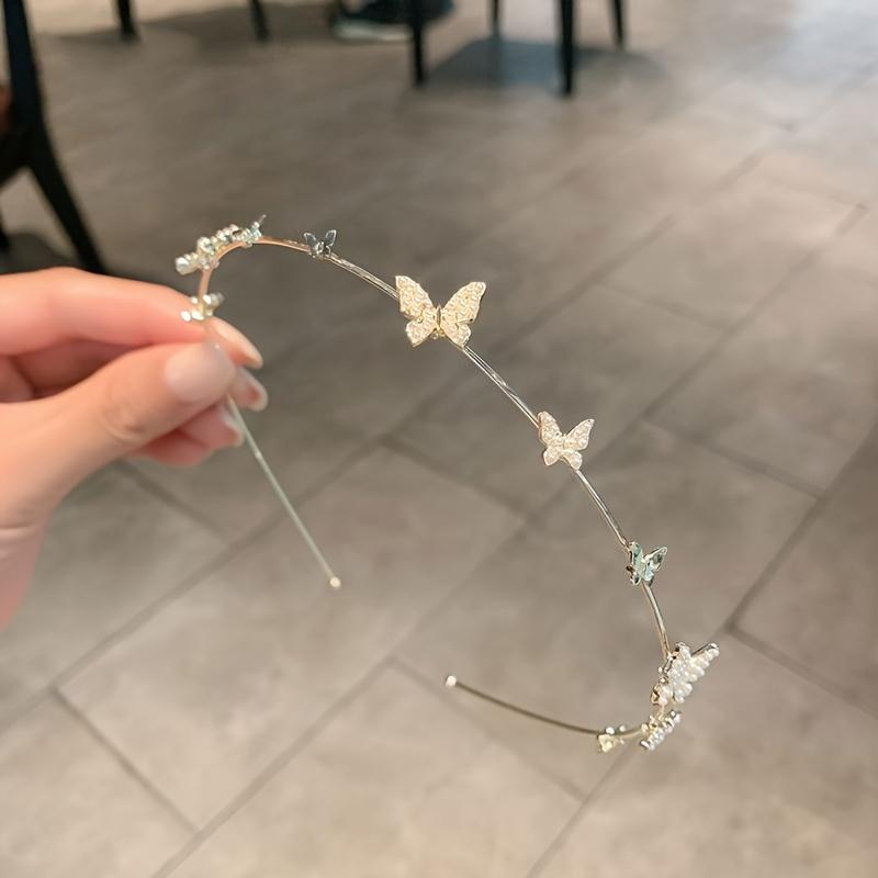 1PC French New Butterfly Imitation Pearl Fashion Temperament Elegant Metal Headband Headband