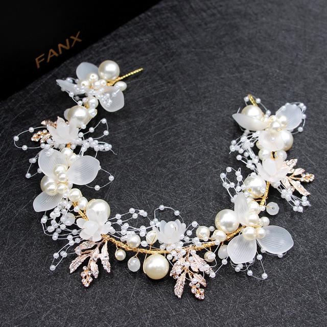 Silver Color Handmade Pearl Flower Headband Bridal Wedding Crown Hair Accessories Hair Band Tiara Crystal Headpiece Hair Jewelry