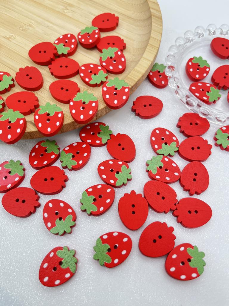 10/50Pcs Sewing Strawberry Wooden Button Supplies Sew On Pink Red Colored Wooden Clothing Decoration Handmade Scrapbook Boutons