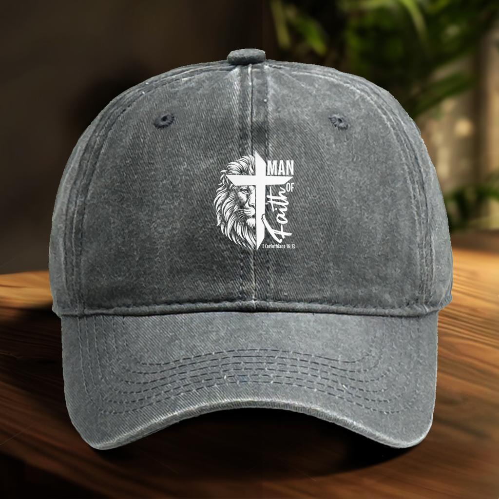 Man Of Faith Adjustable Baseball Cap Lion Cross Trucker Cap Simple Snapback Sun Hat Ideal Choice For Camping