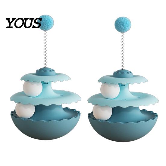 Interactive Pet Toys for Cats 2PCS Cat Tumbler Track Toy, Multi-Layer Turntable Toy Spring Powered Teaser with Plush Ball, Self Play Puzzle