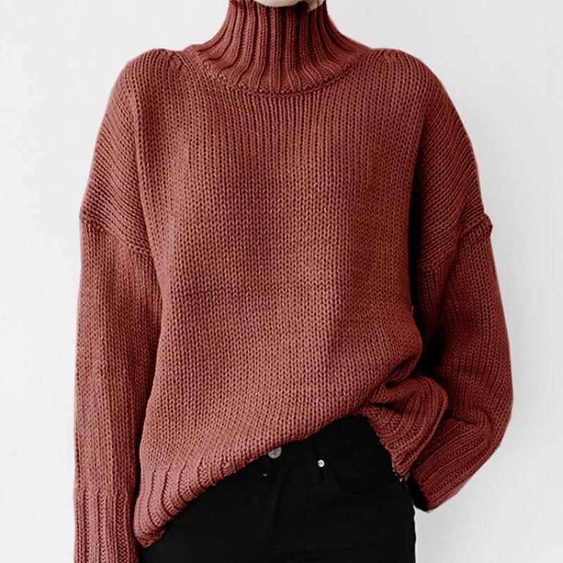 Women S High Neck Long Sleeve Solid Knit Pullover Sweater