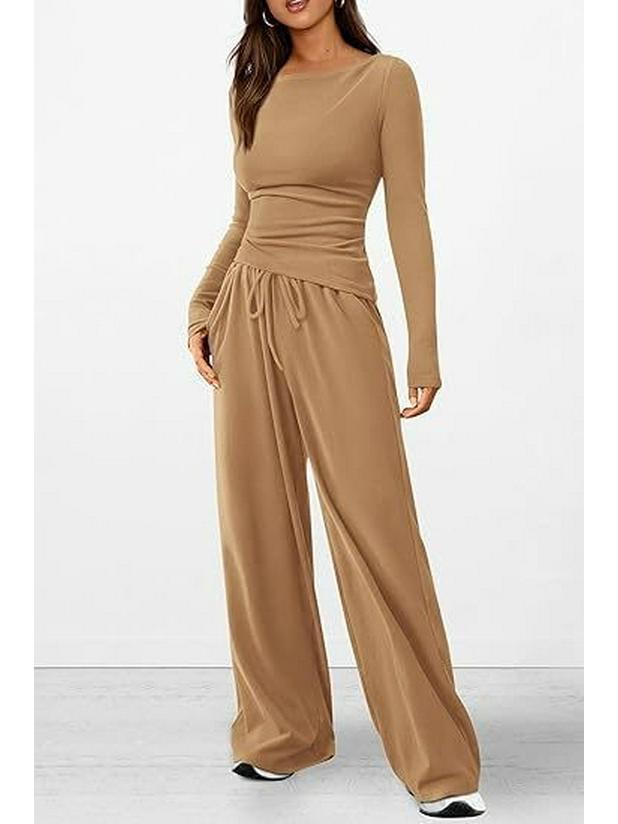 Asymmetrical Long-Sleeve T-Shirt & Wide-Leg Pants Casual Loungewear Set 2025 Autumn Collection