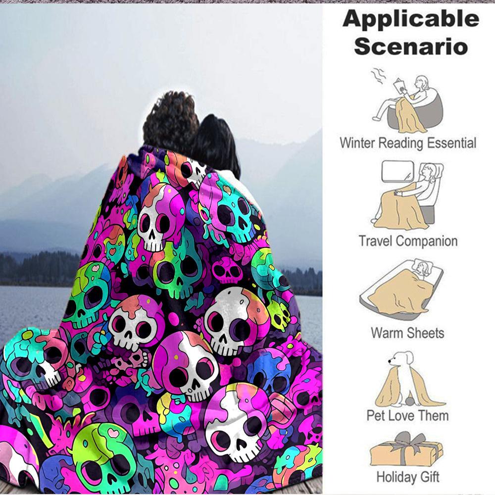 1pc Skull Party Blanket, Lightweight Flannel Throw Blanket For Sofa, Bed, Travel, Camping, Living Room, Office, Couch, Chair, And Bed