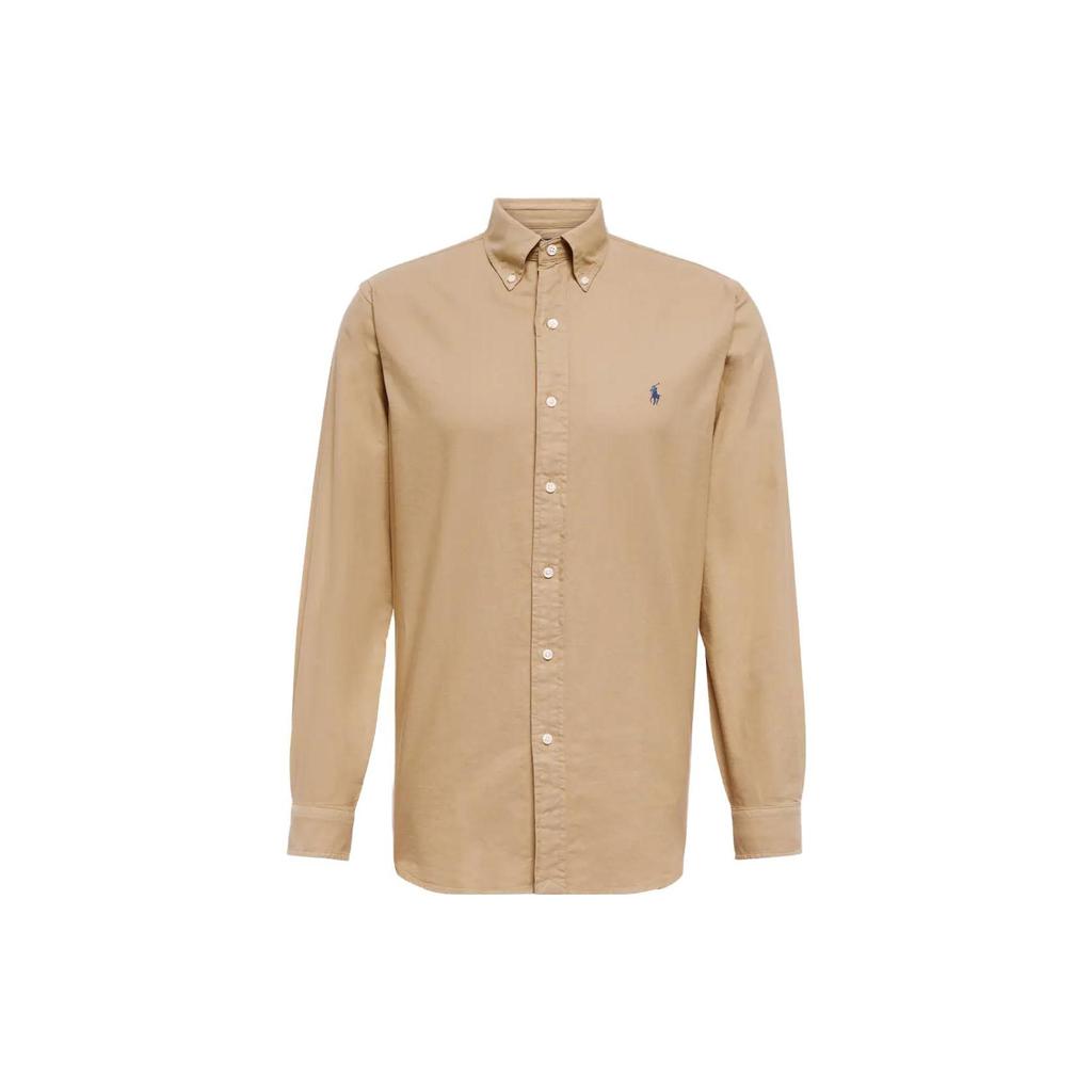 Polo Ralph Lauren SS23 Solid Color Logo Embroidered Long Sleeve Shirt Men Shirts Khaki-Yellow 710889740-001