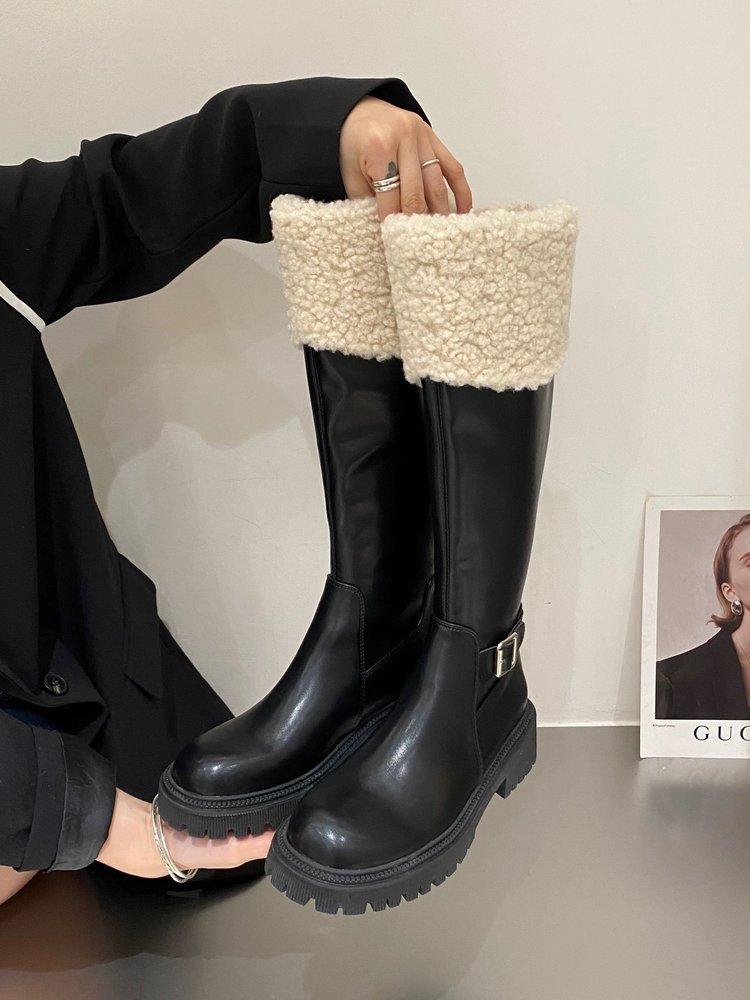 

Зимние сапоги на платформе, белые пушистые туфли, детские новые 2024 года, бархатные хлопковые сапоги, длинные сапоги, рыцарские сапоги «Мартин» 35 чёрный