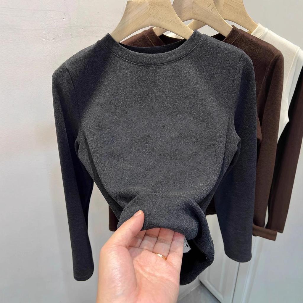 Cozy Double-Sided Brushed Velvet Plush Long-Sleeve Women's T-Shirt: Soft and Stylish Base Layer