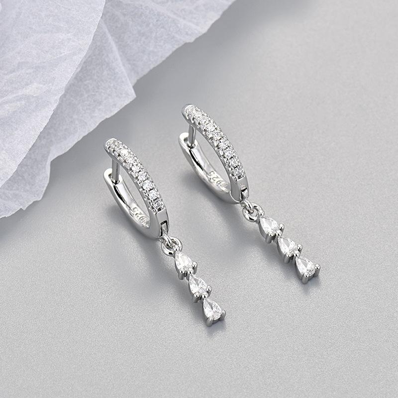 Elegant Rhinestone Teardrop Zircon Long Drop Earrings Sweet Temperament Fashionable Versatile Jewelry For Women copper