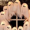Halloween Lit Ghosts Wreath LED Light-Up White Ghost Garland,Spooky Deco 15.75in