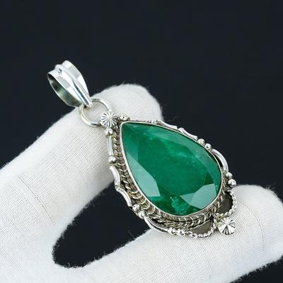 Emerald Pendant, Emerald Lab Created Jewelry, 925 Sterling Silver Jewelry, Handmade Jewelry Pendant, Green Gemstone Unisex Pendant For Gifts
