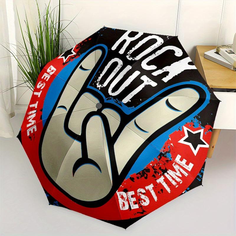 

rock out, best time themed, Eight ribbed, Self folding umbrella Is Suitable for Everyday Outdoor Use and Is An Ideal Gift for Friends and Fa