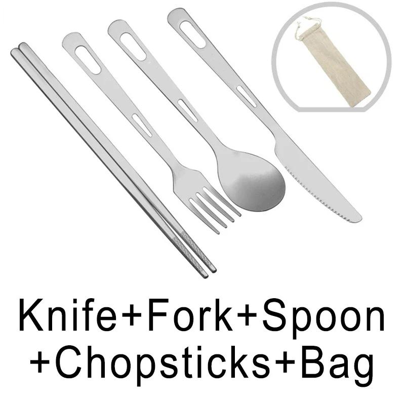 Portable Pure Titanium Tableware Set Outdoor Travel Camping Knife Fork Spoon Chopsticks Set Easy To Clean Field Tableware