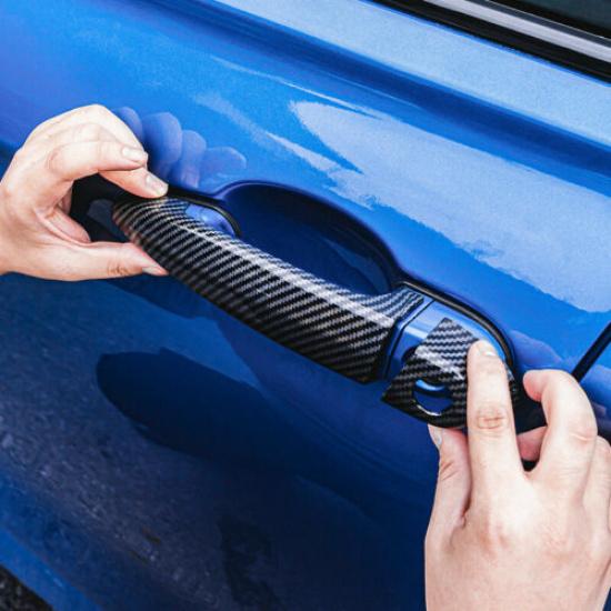 4pcs Bright ABS Carbon Fiber Car Left & Right Door Handle Cover For BMW 3 13-18
