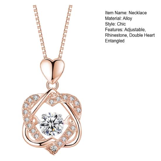 Kvinners Halskjede Dobbelt Hjerte Sammenflettet Rhinestone Dekor Justerbart med Forlengelseskjede Legering Hals Smykker for Ballfest Daglig