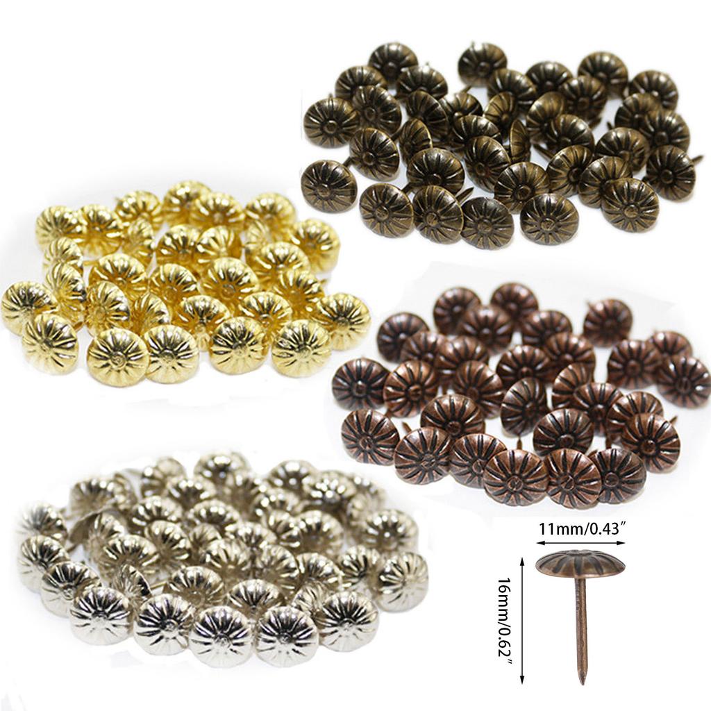 100 Stück Antike Dekorative Nägel mit Chrysanthemenmuster Polsternagel für Sofa, Heim-DIY-Dekoration