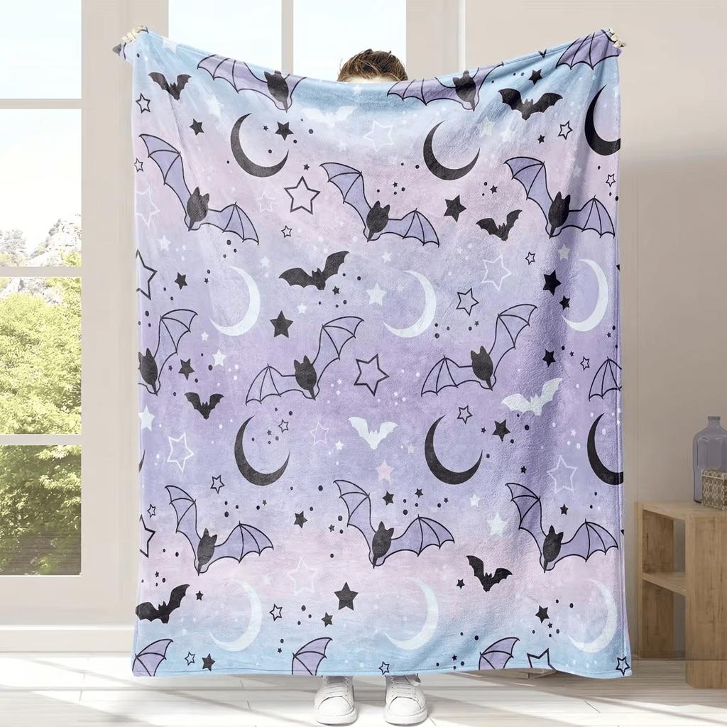 Halloween Flannel Blanket, 3D Printed Anime Ghost Throw Blanket, Skin‑Friendly for Bedroom Sofa, Multiple Size Single Twin King