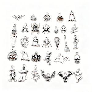 Halloween Theme Charms Silver Color Alloy Pendants For Gothic Holiday Jewelry Making