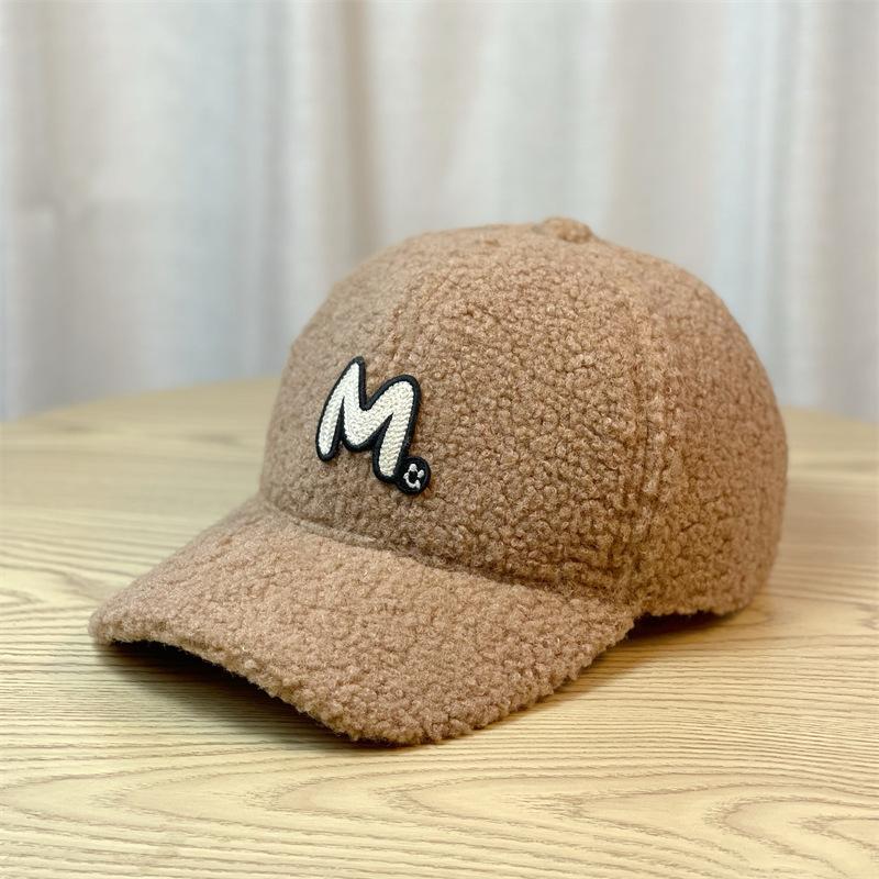 

New M Embroidered Letter Hat Women s Autumn and Winter Lamb Wool Baseball Cap Casual Thickened Thermal Cap Adjustable хакі