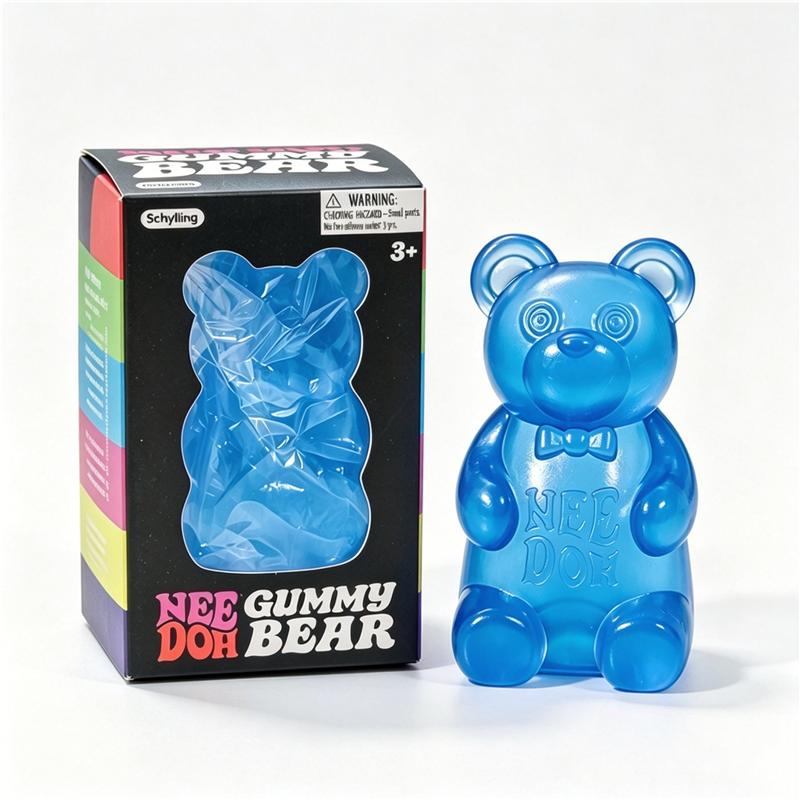 Needoh Gummy Bear Tpr Squishy Squeeze Toy Transparent Jelly Filled Hand Grip Fidget Sensory Toy Anxiety Heal Relax Leisure Gift