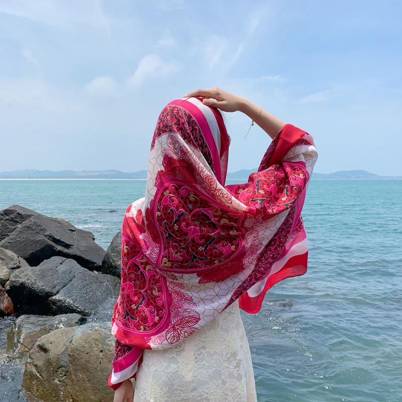 Women  Shawl Multi-color Variety Retro Flower Pattern Shade Scarf Lightweight Face Cover