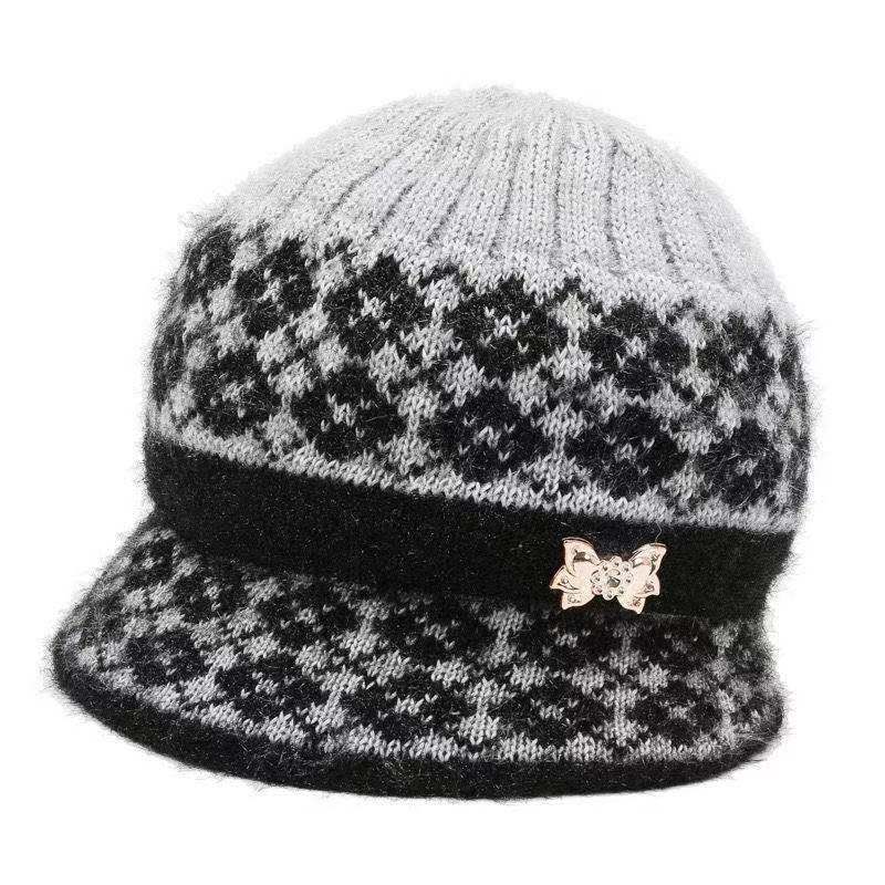 Winter Mother's Hat for The Elderly Thickened Warm Basin Hat  Middle Aged and Elderly Grandmother's Knitted Cotton Hat  Old Lady's Woolen Hat