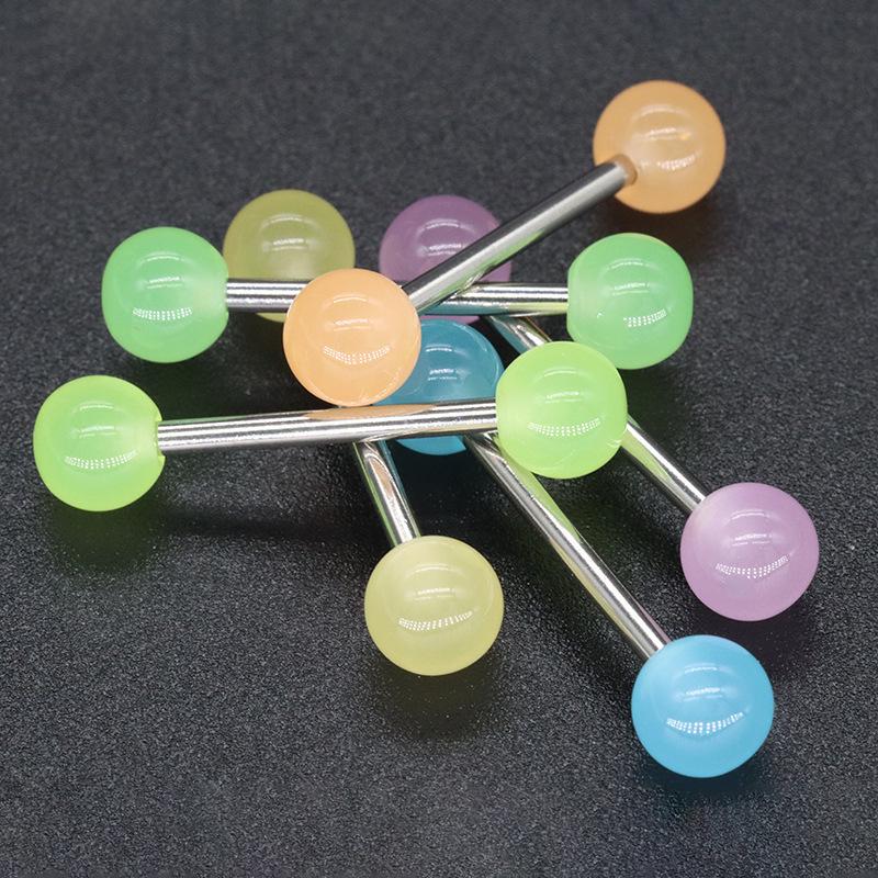 Glow In the Dark Tongue Ring Barbell Piercing with Replacement Balls