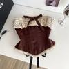 Sexy Vintage Strapless Tops Sleeveless Bow Lace Spliced Backless Bandage Camis Ladies Slim Sexy Streetwear Corset