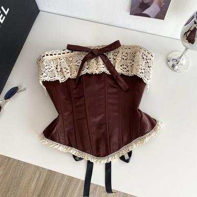 Sexy Vintage Strapless Tops Sleeveless Bow Lace Spliced Backless Bandage Camis Ladies Slim Sexy Streetwear Corset