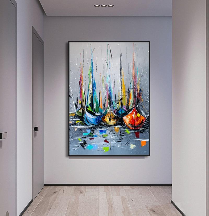 Abstract Sailing Sunset Poster Sea Wall Art Landscape Canvas Painting Print Wall Picture for Living Room Home Decoration