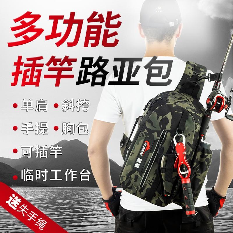 Mochila de Pesca Multifuncional Com Suporte para Vara Tecido Oxford Impermeável Bolsa para Equipamento de Pesca Isca