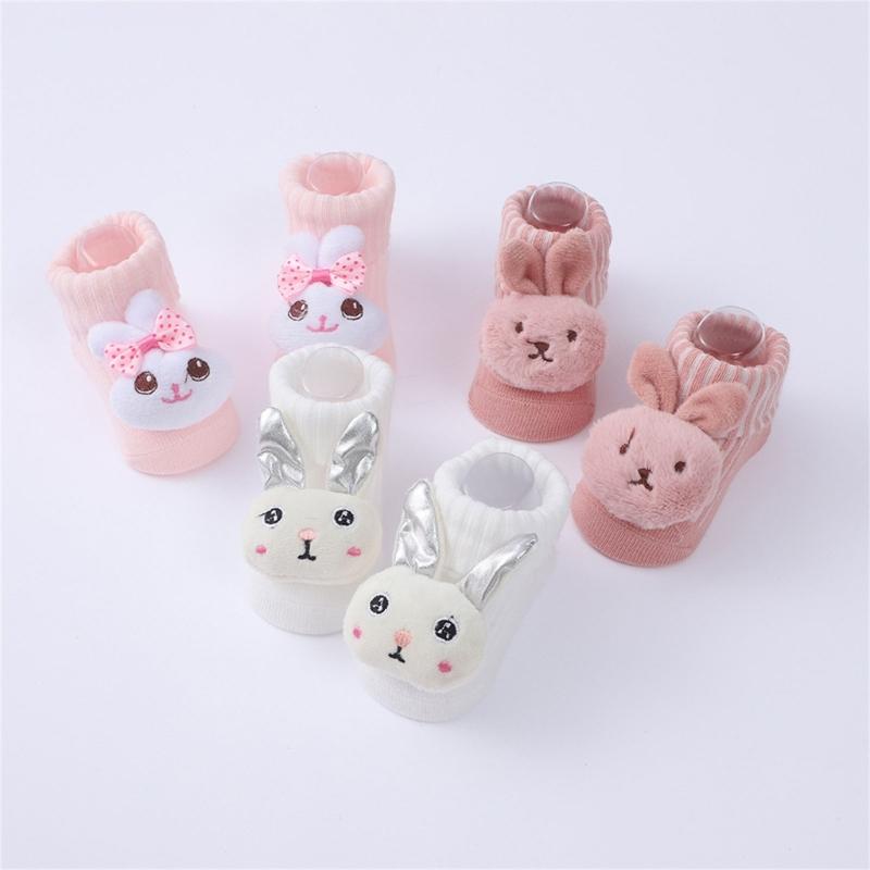 

3Pair Boy Girl Learning to Walk Socks Cartoon Dolls Knitted Shoes Floor Footwear