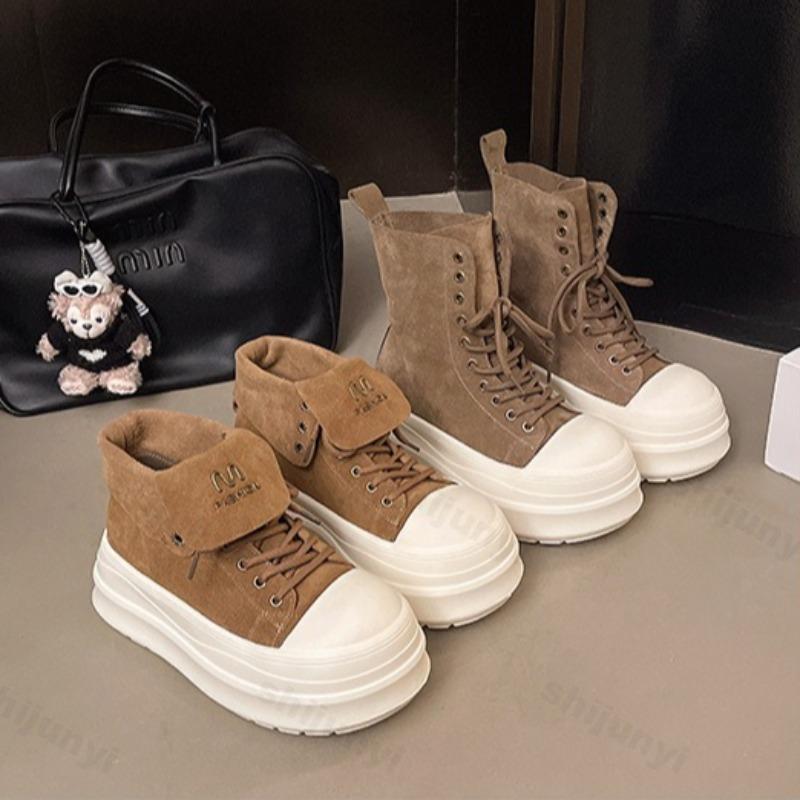 Vintage Thick Soled High Top Casual Canvas Shoes for Women  Autumn Fashion Trend Versatile Comfortable Platform Short Boots