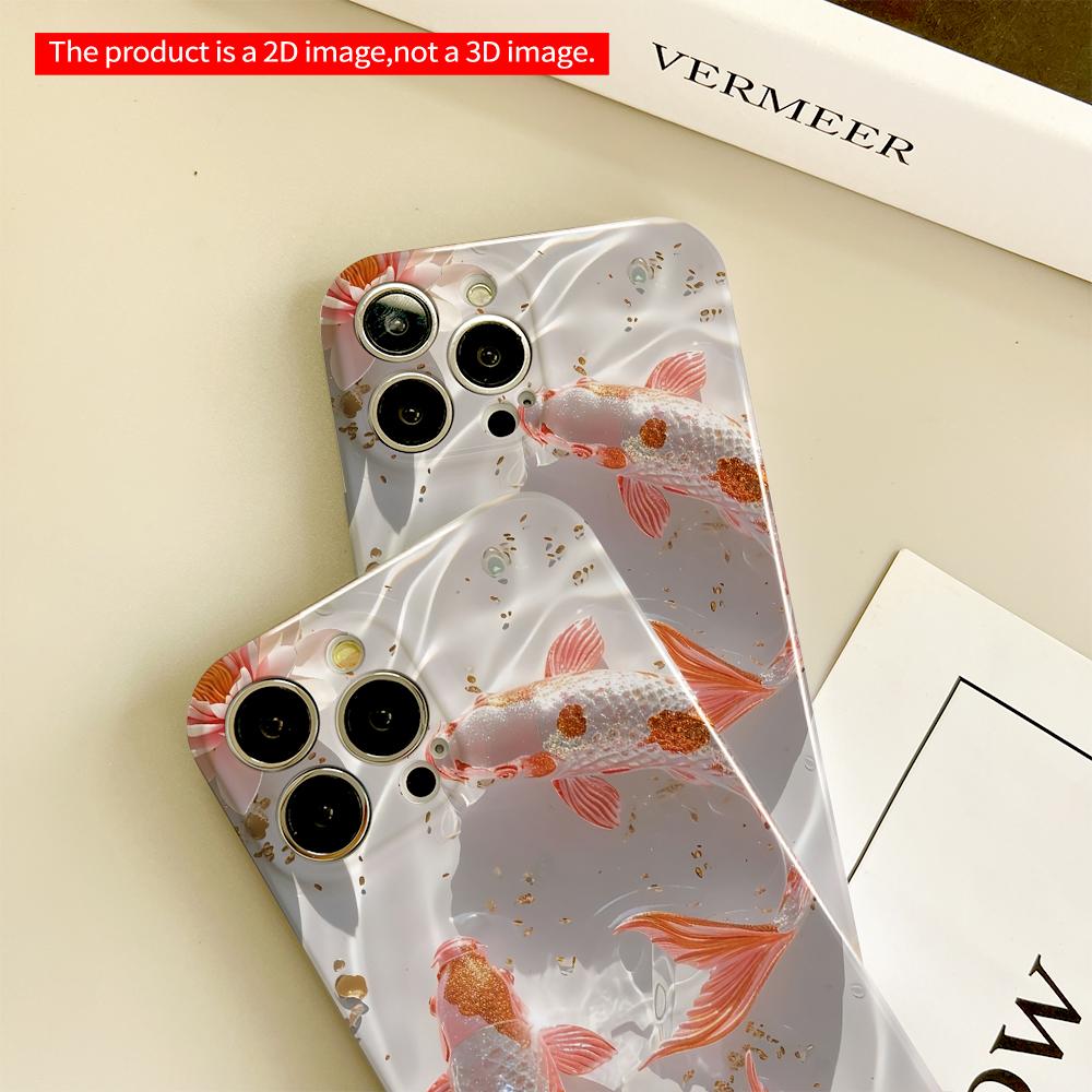 2DFlat Pink Koi Fish & Lotus Water Art Phone Case All inclusive film hard phone case, compatible with iPhone 18 Pro Max 17 16 15 14 13 12 11