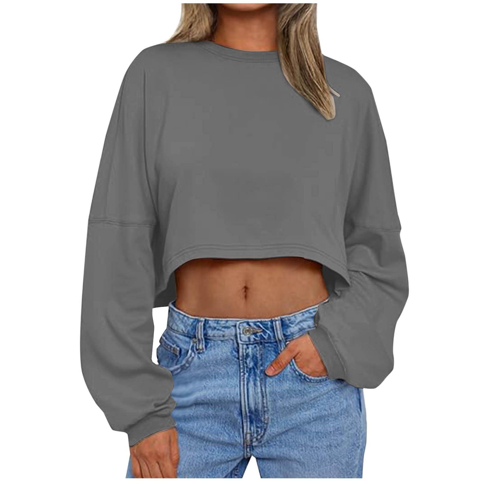 

Толстовка большого размера для женщин, укороченные толстовки с круглым вырезом, повседневные, с длинным рукавом, топы Petie S