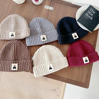 Autumn and Winter Fashion Versatile Woolen Hat with Cloth Label Embroidery Cute Baby Striped Knitted Hat Couple Hat Warm Ear Protection Hat Cold Hat