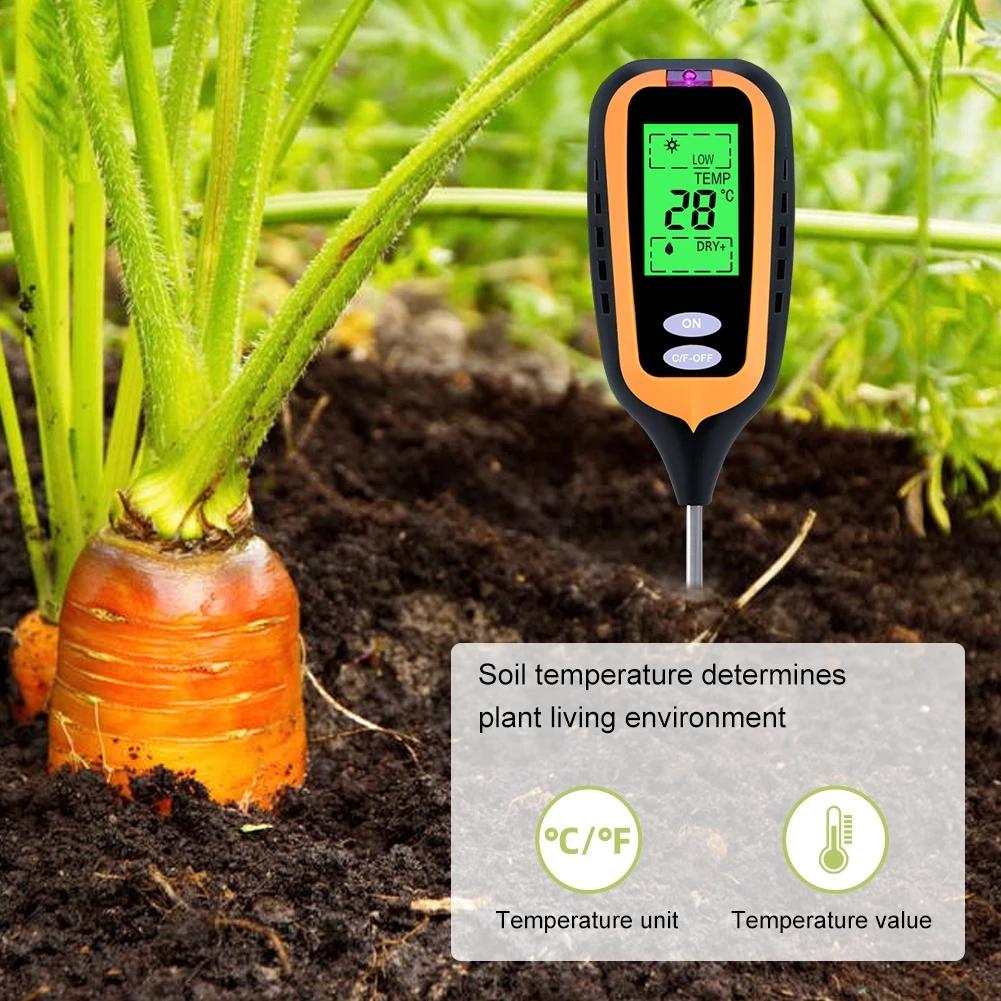 Nowy cyfrowy miernik wilgotności gleby 4 w 1 Miernik pH Tester temperatury światła słonecznego do roślin ogrodniczych z wyświetlaczem LCD