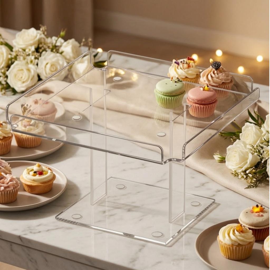 Display Tray with Pedestal Transparent Pastry Display Tray Dessert Platter Modern Cupcake Riser Stable for Bakers