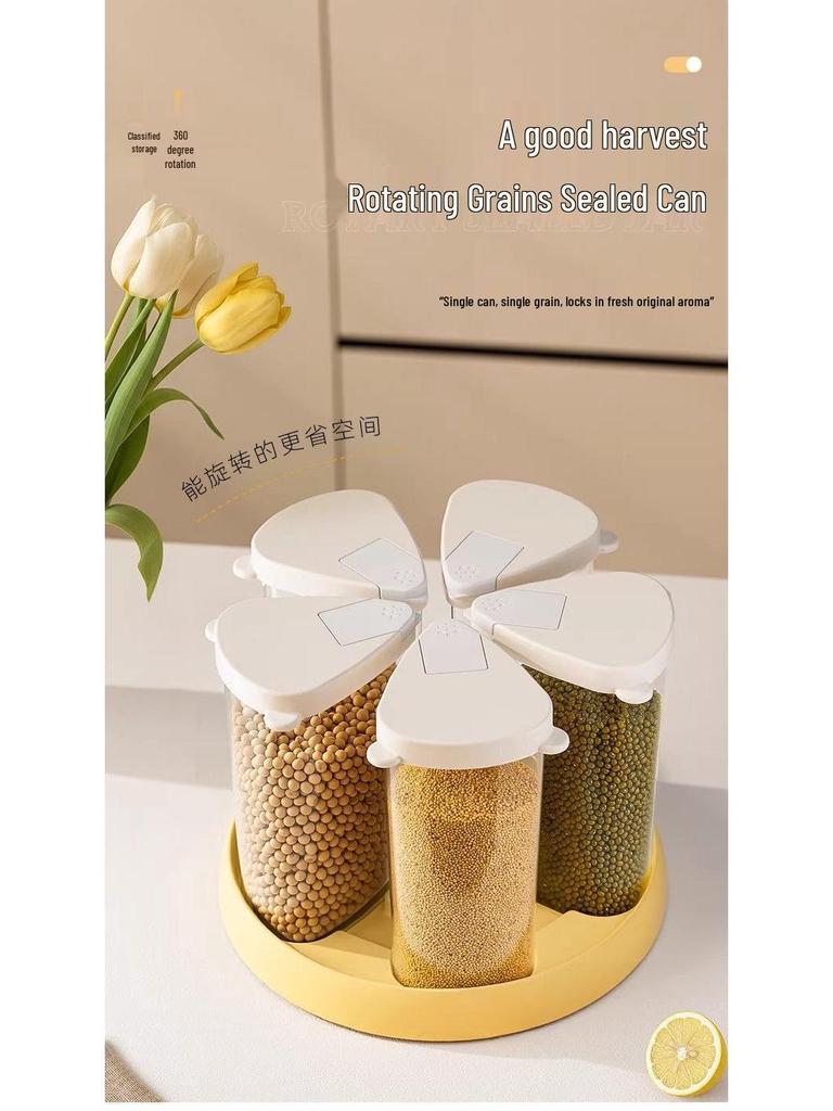 Rotating Moisture-Proof Grain Storage Box with Compartments for Kitchen & Fitness Enthusiasts