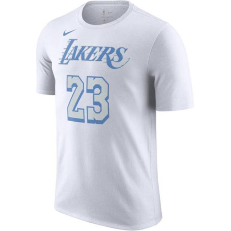 Nike NBA Basketball Sports Printing Short Sleeve Los Angeles Lakers LeBron James No. 23 White Men s CT9428-103 M