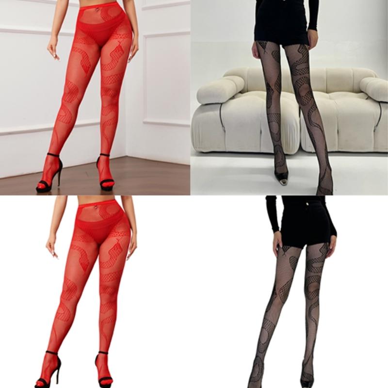Women Halloween Rhinestones Fishnet Pantyhose Snake Patterned Hollowed Out Mesh Tights Stockings Cosplay Party Hosiery